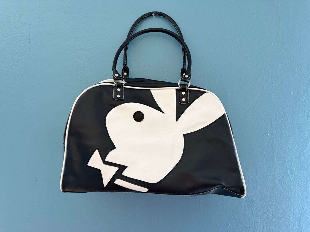 Vintage Playboy Bunny Black White Vinyl Weekender Duffle Bag Y2K 2000s Purse